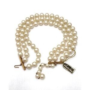 Richelieu Necklace 3 Strand Plastic Pearls Hook Clasp 15” Chocker
